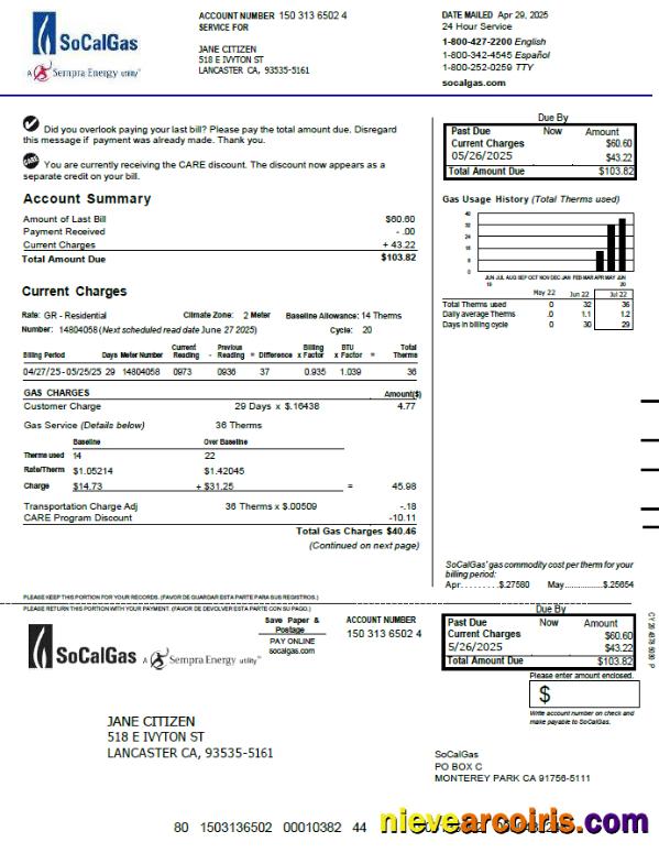 USA So Cal Gas utility bill, version 3